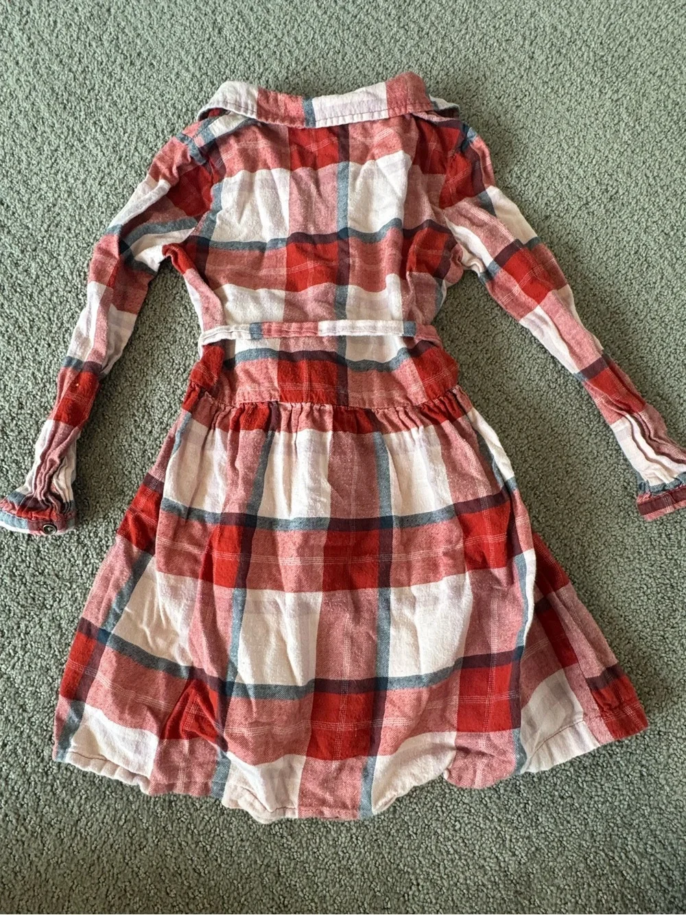 Carter’s Girls 6 6X Red Pink Plaid Shirt Dress Long Sleeve Belted Cotton